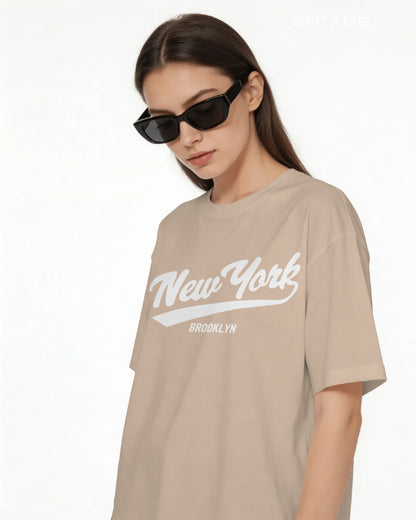 BYCADS New York Oversized Cotton Blend T-Shirt for Unisex | Unisex Drop Shoulder Relaxed Fit Streetwear T-shirt
