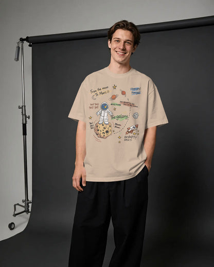 BYCADS Galaxy Explorer Typography Collection Oversized T-Shirt | Cotton Blend Relaxed-Fit Drop Shoulder Graphic Printed t-shirt