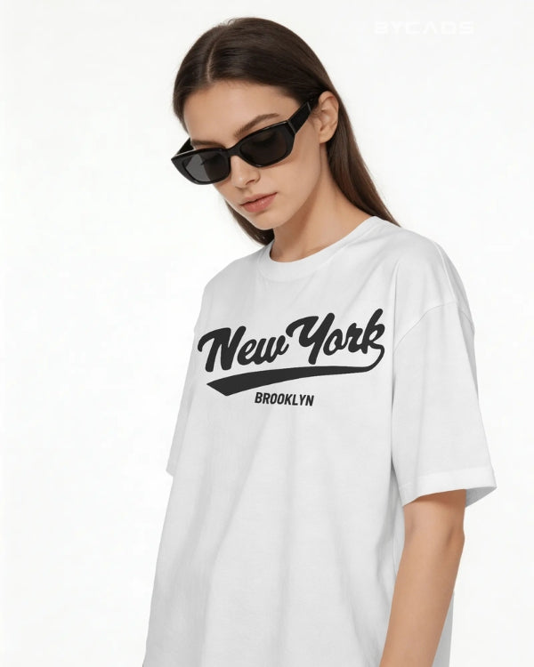BYCADS New York Oversized Cotton Blend T-Shirt for Unisex | Unisex Drop Shoulder Relaxed Fit Streetwear T-shirt