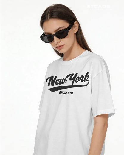 BYCADS New York Oversized Cotton Blend T-Shirt for Unisex | Unisex Drop Shoulder Relaxed Fit Streetwear T-shirt