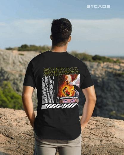 Saitama "Hero For Fun" Graphic Regular-Fit Cotton Blend T-Shirt | Anime Streetwear