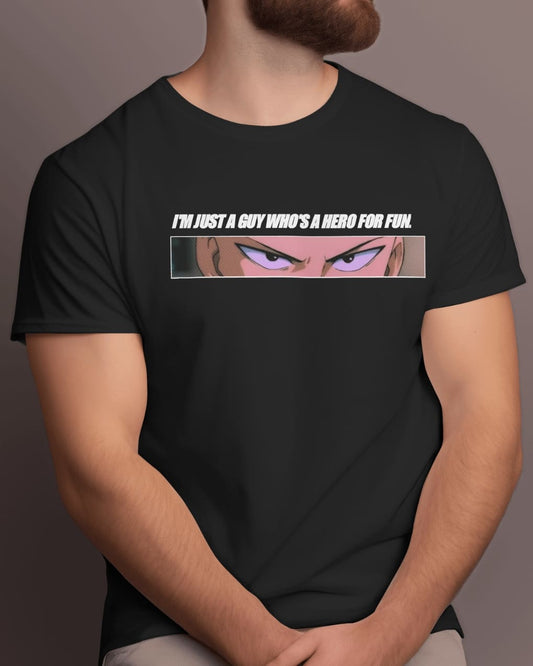 Saitama "Hero For Fun" Graphic Regular-Fit Cotton Blend T-Shirt | Anime Streetwear