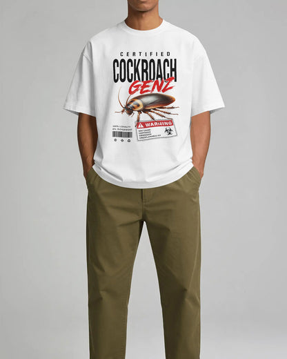 BYCADS Half Sleeve Round Neck Cotton Blend Graphic Print Certified Cockroach GENZ Oversized T-Shirt