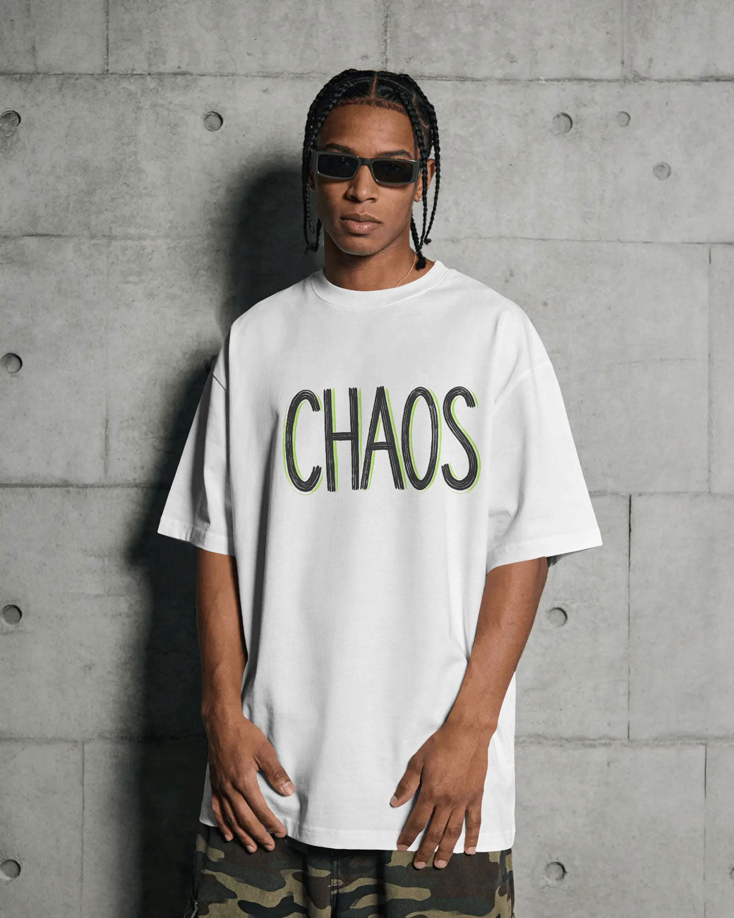 CHAOS Minimal Neon Outline Oversized T-Shirt cotton blend - BYCADS