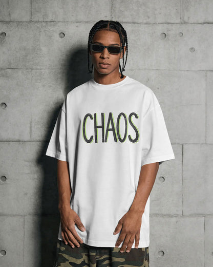 CHAOS Minimal Neon Outline Oversized T-Shirt cotton blend - BYCADS