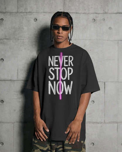 Never Stop Now Neon Line Graphic Oversized cotton blend T-Shirt - BYCADS