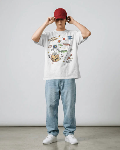 BYCADS Galaxy Explorer Typography Collection Oversized T-Shirt | Cotton Blend Relaxed-Fit Drop Shoulder Graphic Printed t-shirt