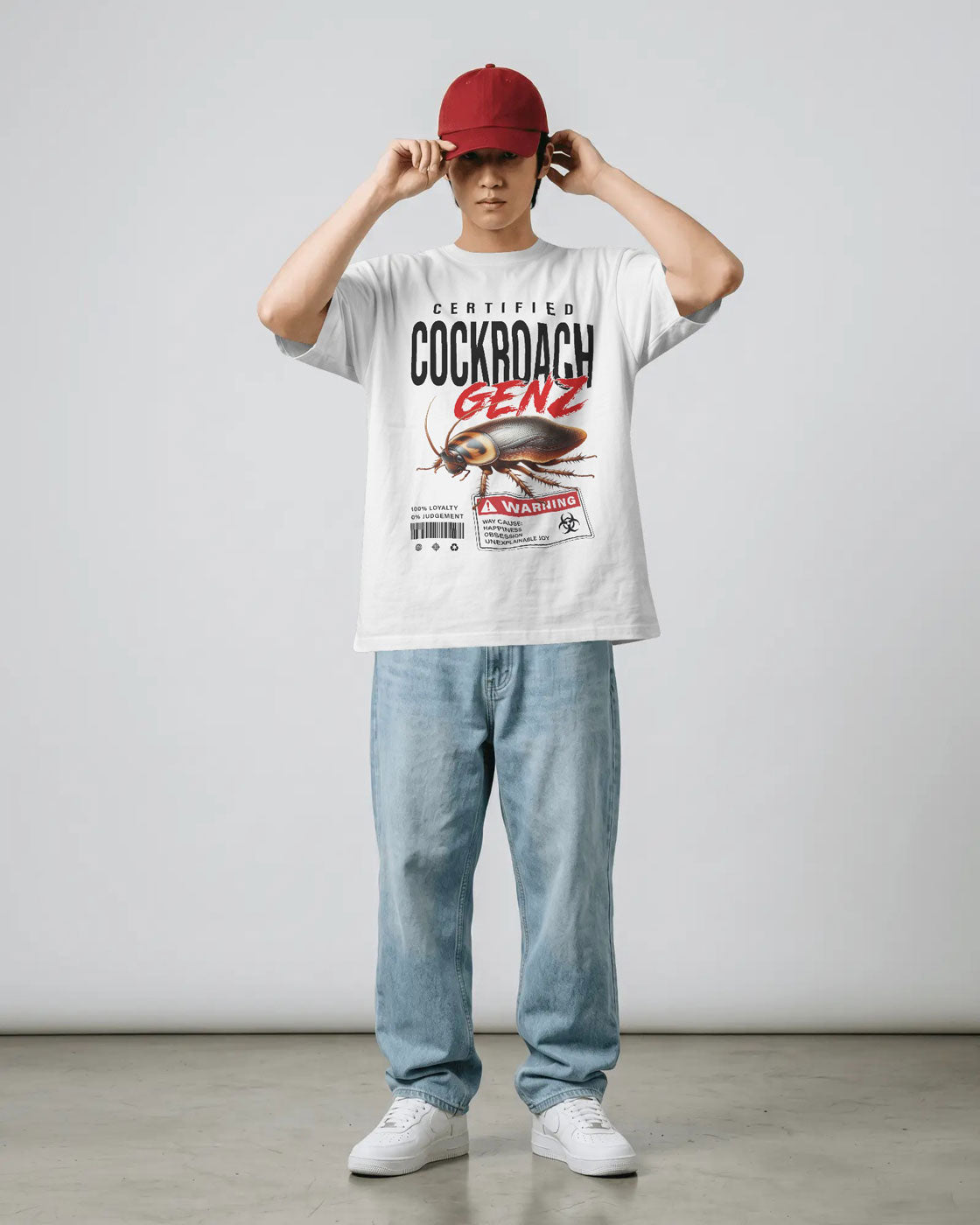 BYCADS Half Sleeve Round Neck Cotton Blend Graphic Print Certified Cockroach GENZ Oversized T-Shirt