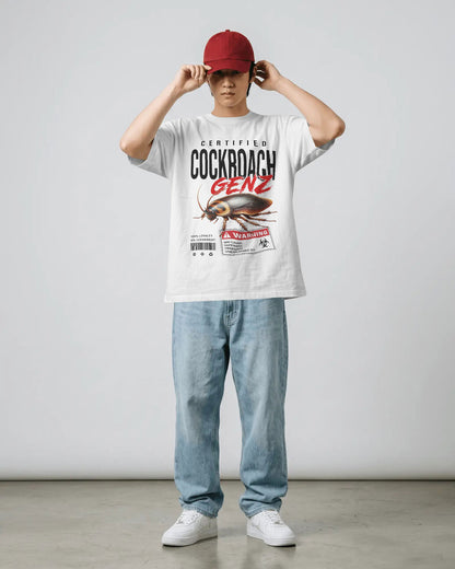 BYCADS Half Sleeve Round Neck Cotton Blend Graphic Print Certified Cockroach GENZ Oversized T-Shirt