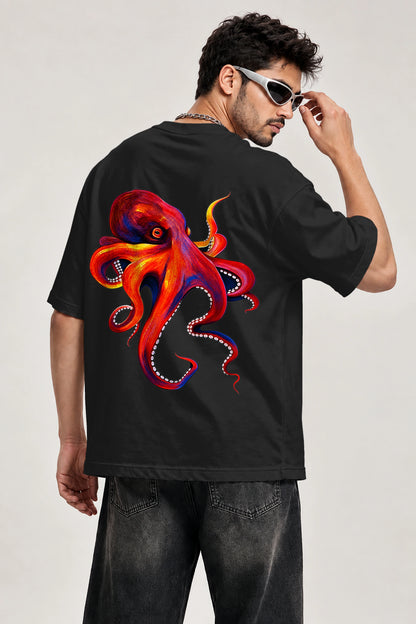 BYCADS Octopus Oversized Black T-Shirt | 100% Cotton 240 GSM Unisex Graphic Streetwear Tee