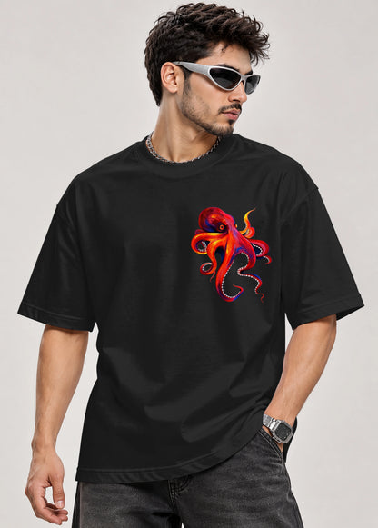 BYCADS Octopus Oversized Black T-Shirt | 100% Cotton 240 GSM Unisex Graphic Streetwear Tee