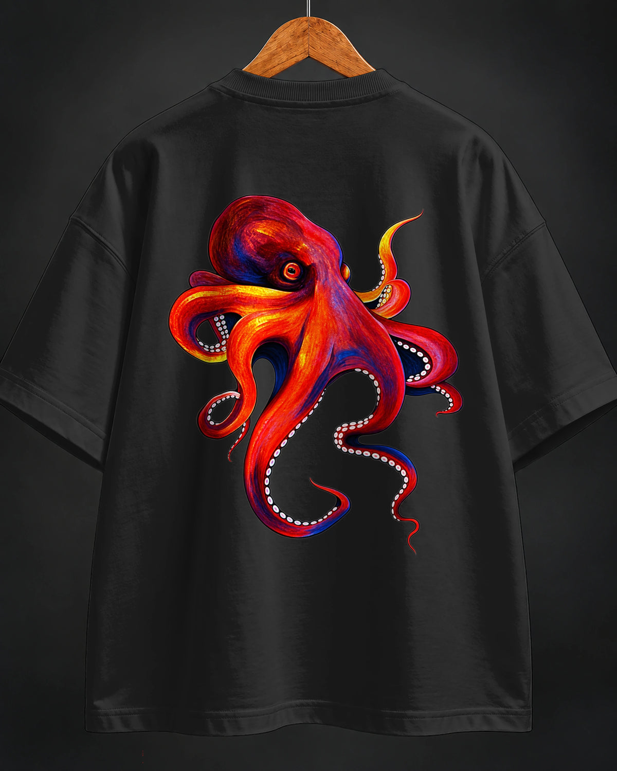 BYCADS Octopus Oversized Black T-Shirt | 100% Cotton 240 GSM Unisex Graphic Streetwear Tee