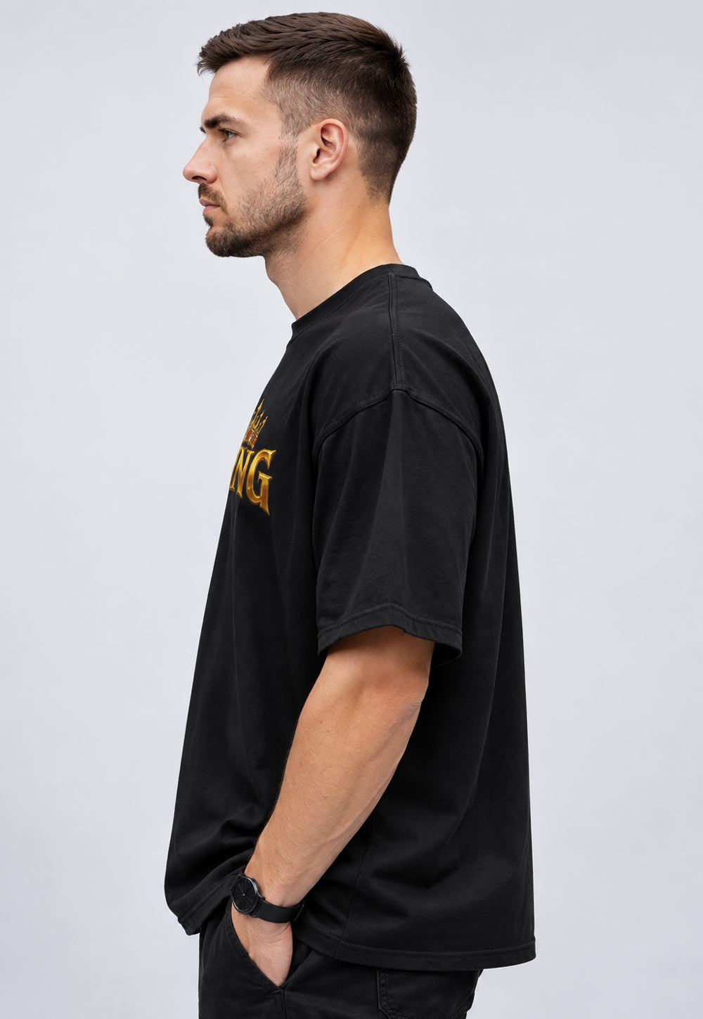 BYCADS Black Oversized T-Shirt | 100% Cotton 240 GSM Heavyweight Streetwear Tee | Premium Drop Shoulder T-Shirt