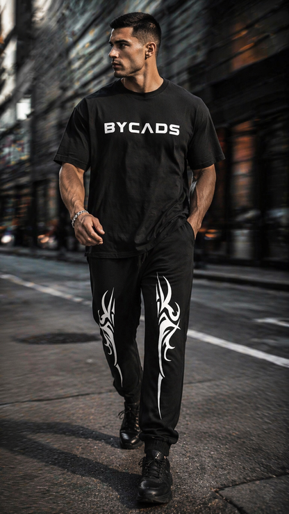BYCADS Tribal Blade Graphic Black Joggers – Bold Streetwear Lower Pants