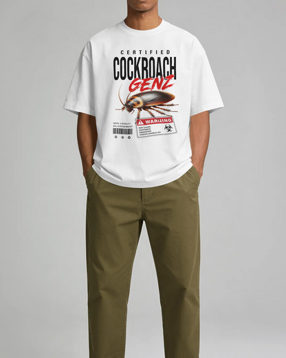 BYCADS Half Sleeve Round Neck Cotton Blend Graphic Print Certified Cockroach GENZ Oversized T-Shirt