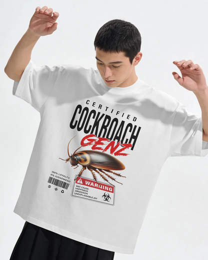 BYCADS Half Sleeve Round Neck Cotton Blend Graphic Print Certified Cockroach GENZ Oversized T-Shirt