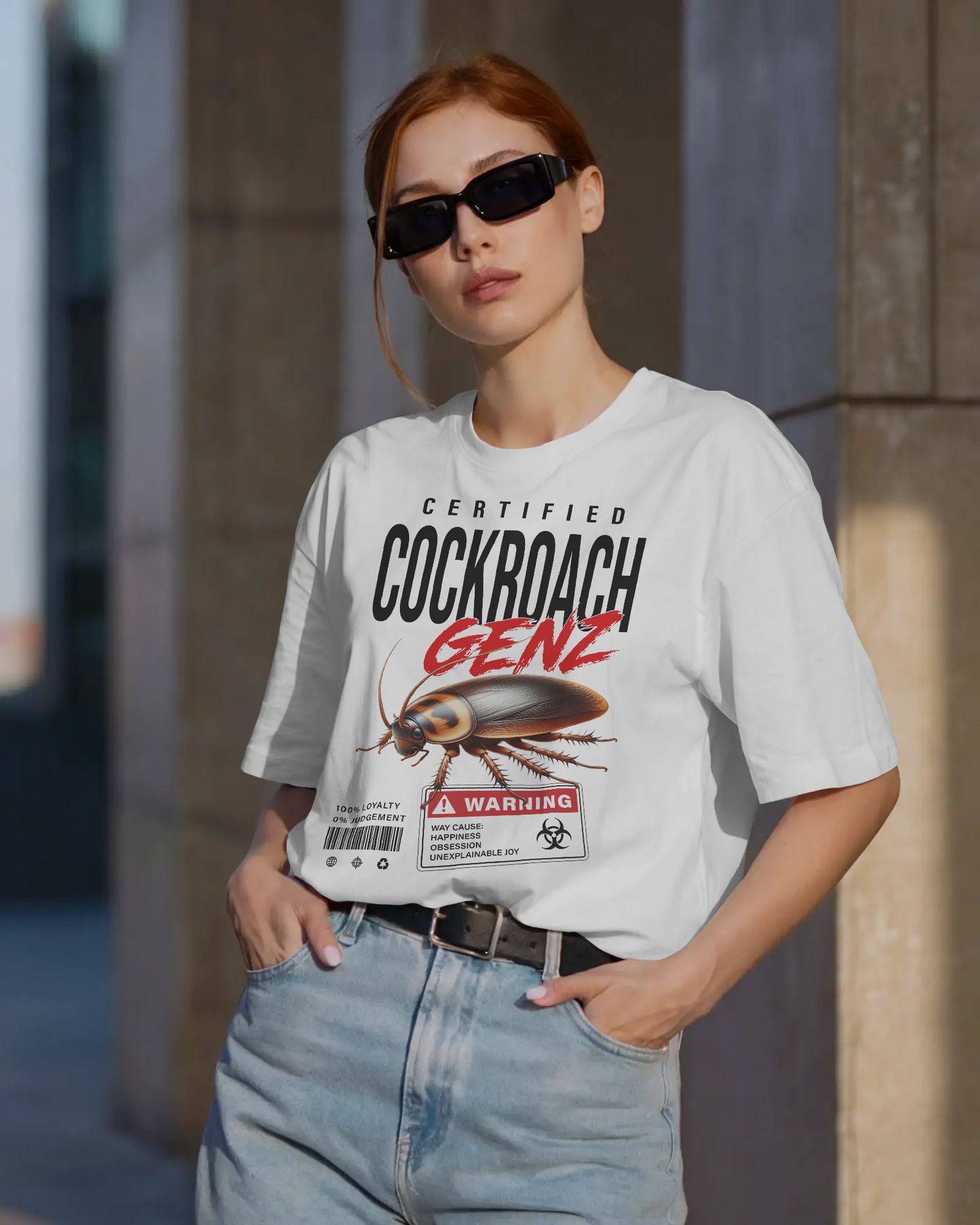 BYCADS Half Sleeve Round Neck Cotton Blend Graphic Print Certified Cockroach GENZ Oversized T-Shirt