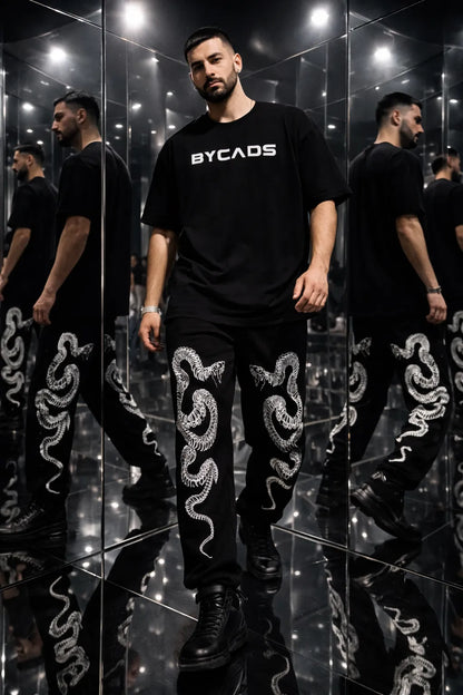 BYCADS Serpent Skeleton Graphic Black Joggers – Bold Streetwear Lower Pants