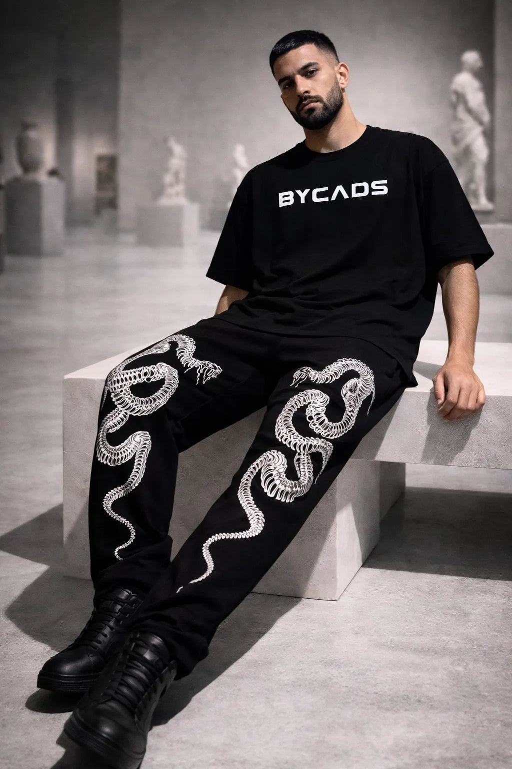 BYCADS Serpent Skeleton Graphic Black Joggers – Bold Streetwear Lower Pants