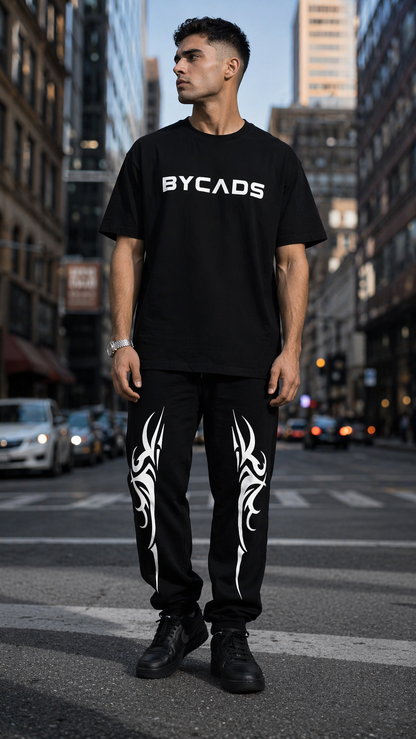BYCADS Tribal Blade Graphic Black Joggers – Bold Streetwear Lower Pants