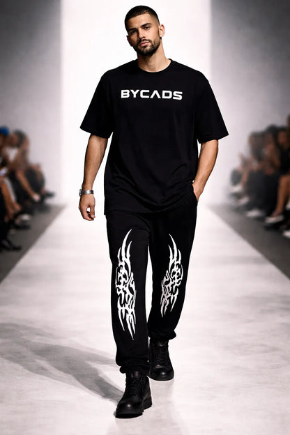 BYCADS Tribal Inferno Graphic Black Joggers – Bold Streetwear Lower Pants
