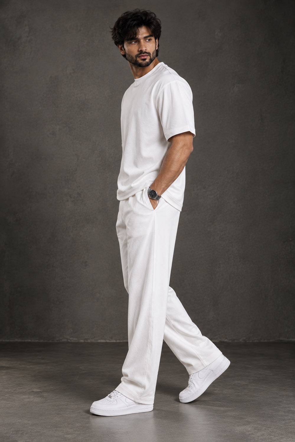 BYCADS White Premium Co-Ord Set – Regular Fit T-Shirt & Relaxed-Fit Trousers