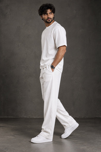 BYCADS White Premium Co-Ord Set – Regular Fit T-Shirt & Relaxed-Fit Trousers