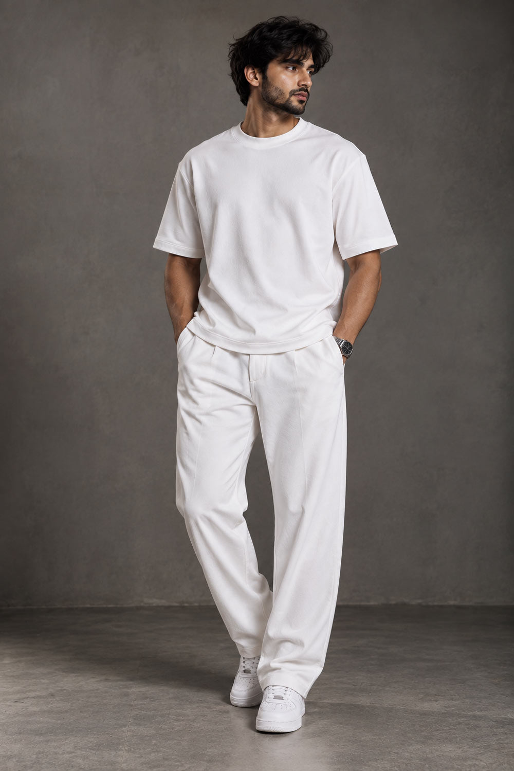 BYCADS White Premium Co-Ord Set – Regular Fit T-Shirt & Relaxed-Fit Trousers