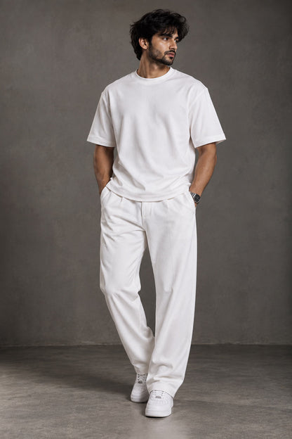 BYCADS White Premium Co-Ord Set – Regular Fit T-Shirt & Relaxed-Fit Trousers