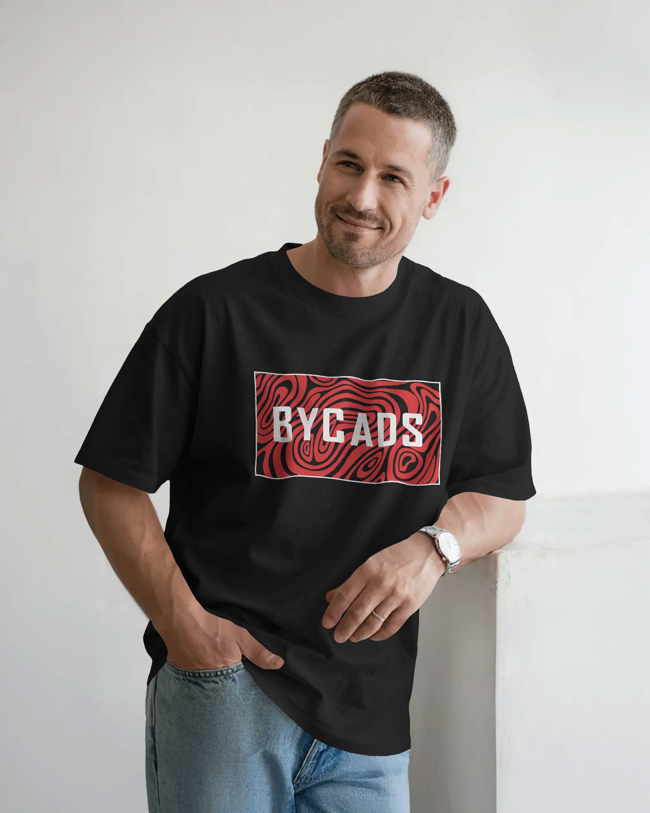 BYCADS "Crimson Swirl" Box Logo Oversized Graphic T-Shirt
