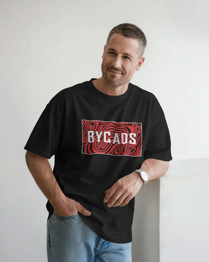 BYCADS "Crimson Swirl" Box Logo Oversized Graphic T-Shirt