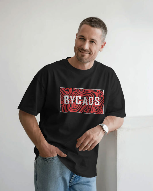 BYCADS "Crimson Swirl" Box Logo Oversized Graphic T-Shirt