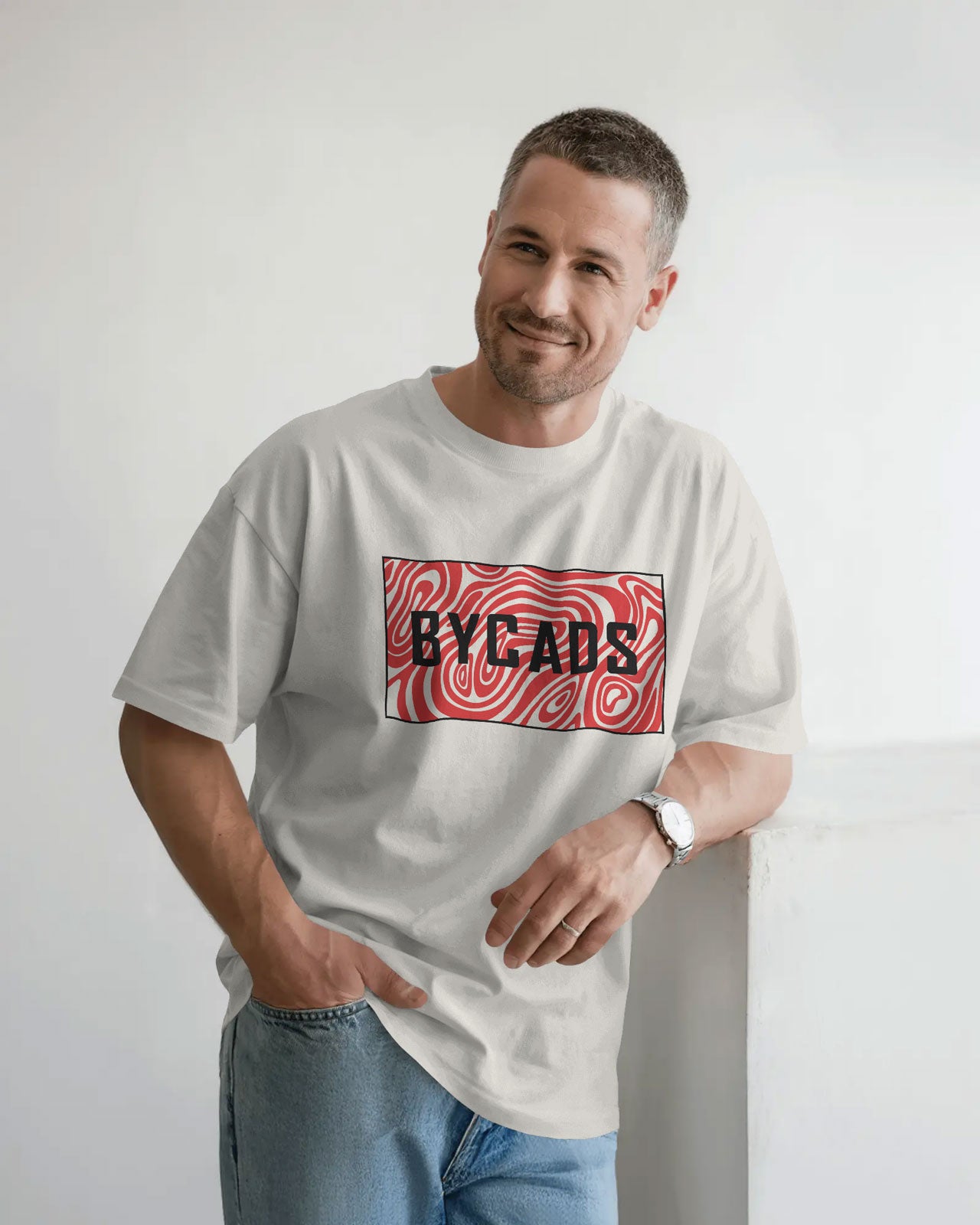 BYCADS "Crimson Swirl" Box Logo Oversized Graphic T-Shirt