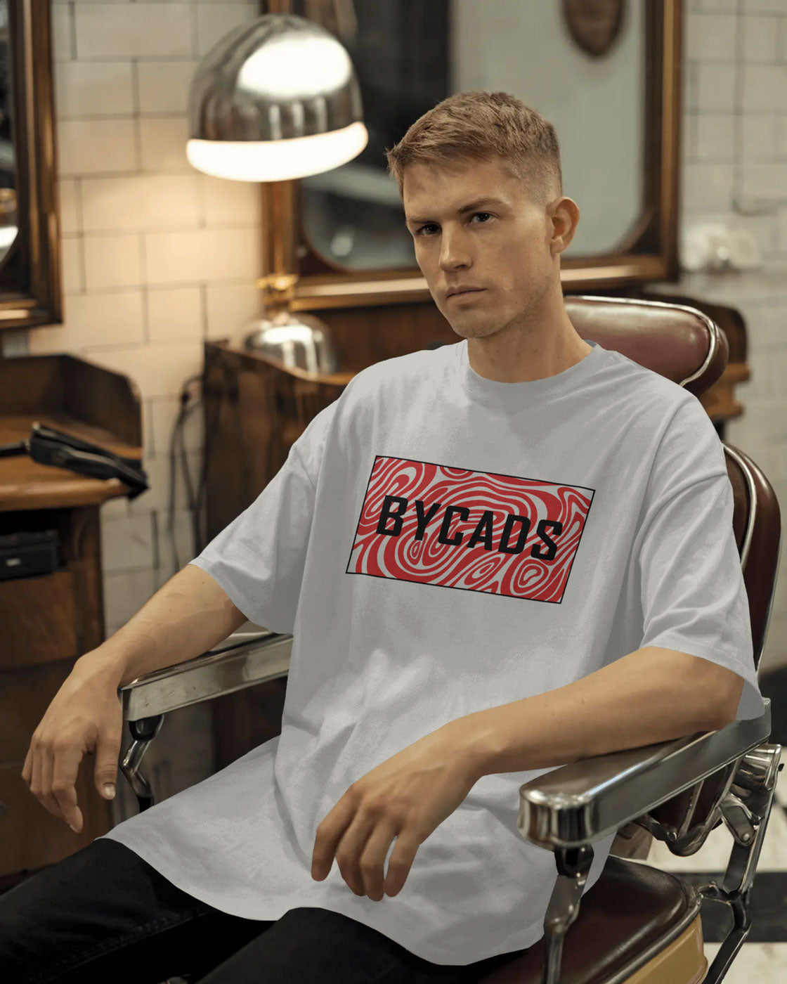 BYCADS "Crimson Swirl" Box Logo Oversized Graphic T-Shirt