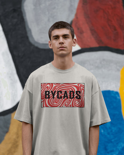 BYCADS "Crimson Swirl" Box Logo Oversized Graphic T-Shirt