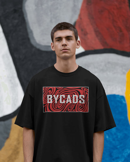 BYCADS "Crimson Swirl" Box Logo Oversized Graphic T-Shirt