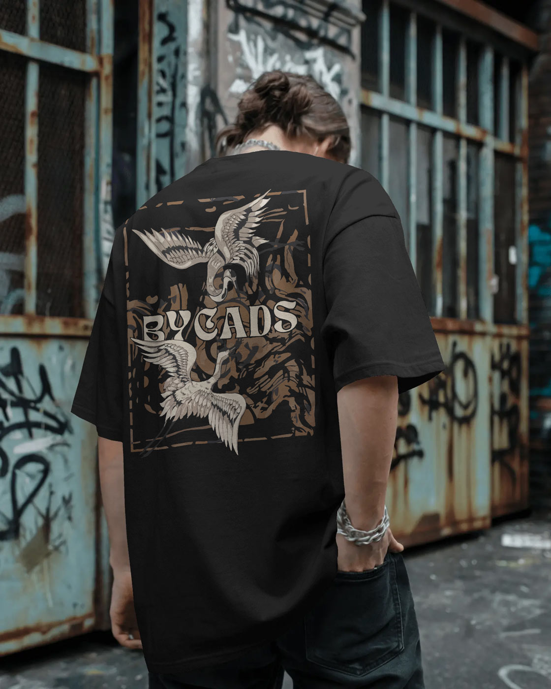 BYCADS "Flight of Kings" Black Oversized Graphic Streetwear T-Shirt