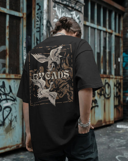 BYCADS "Flight of Kings" Black Oversized Graphic Streetwear T-Shirt