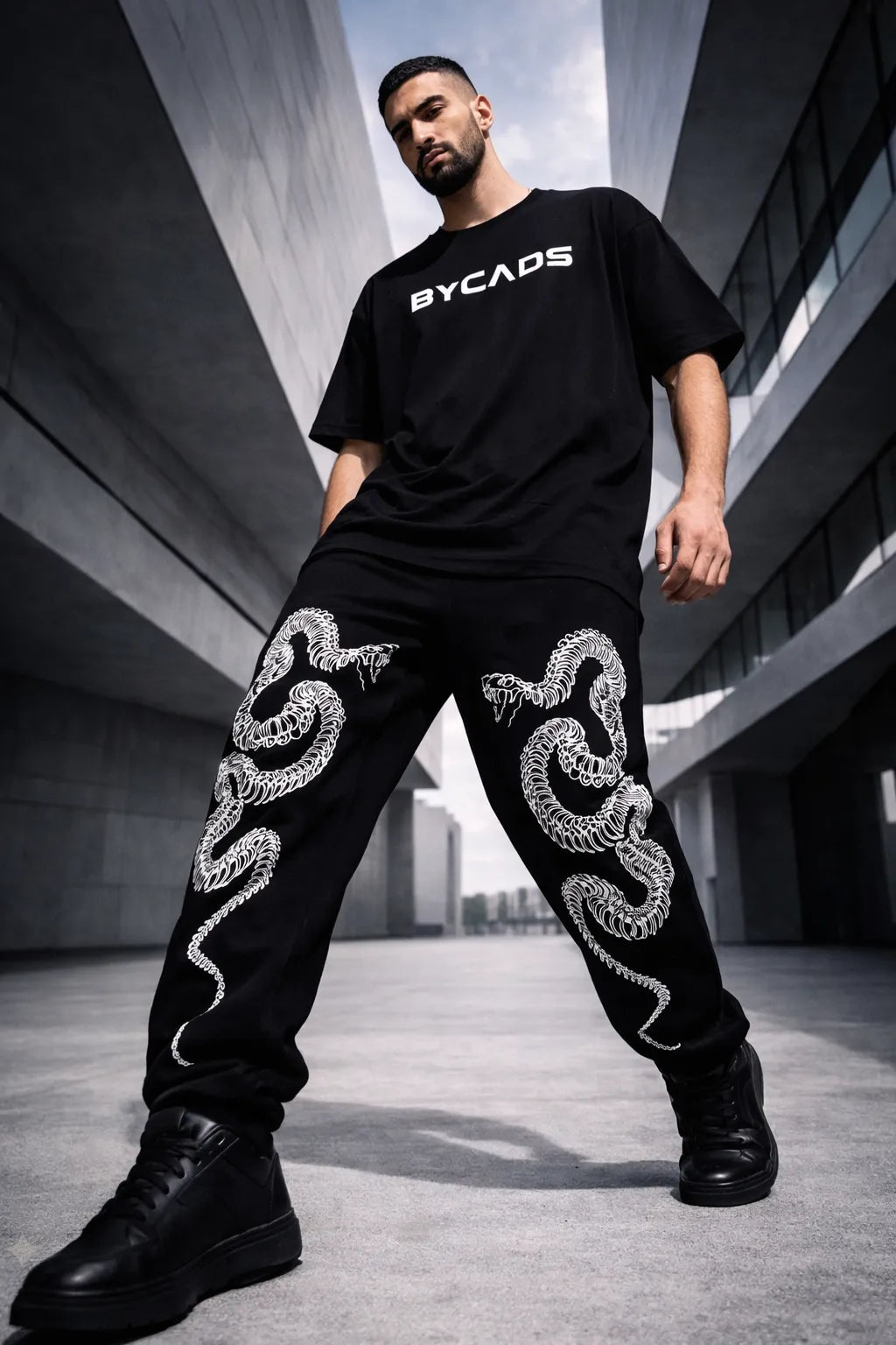 BYCADS Serpent Skeleton Graphic Black Joggers – Bold Streetwear Lower Pants