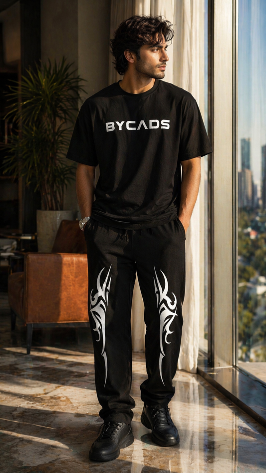 BYCADS Tribal Blade Graphic Black Joggers – Bold Streetwear Lower Pants