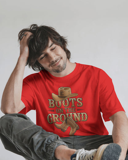 Boots On The Ground Printed Oversized T-Shirt for Men