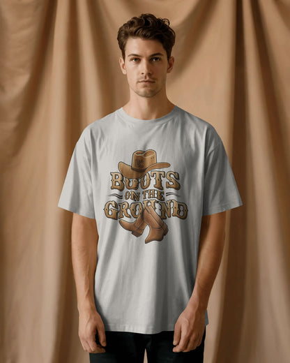 Boots On The Ground Printed Oversized T-Shirt for Men