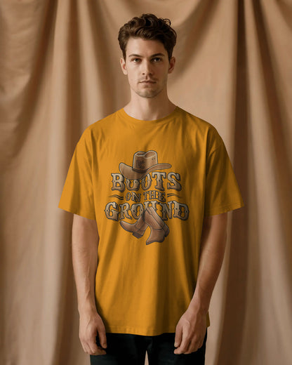 Boots On The Ground Printed Oversized T-Shirt for Men