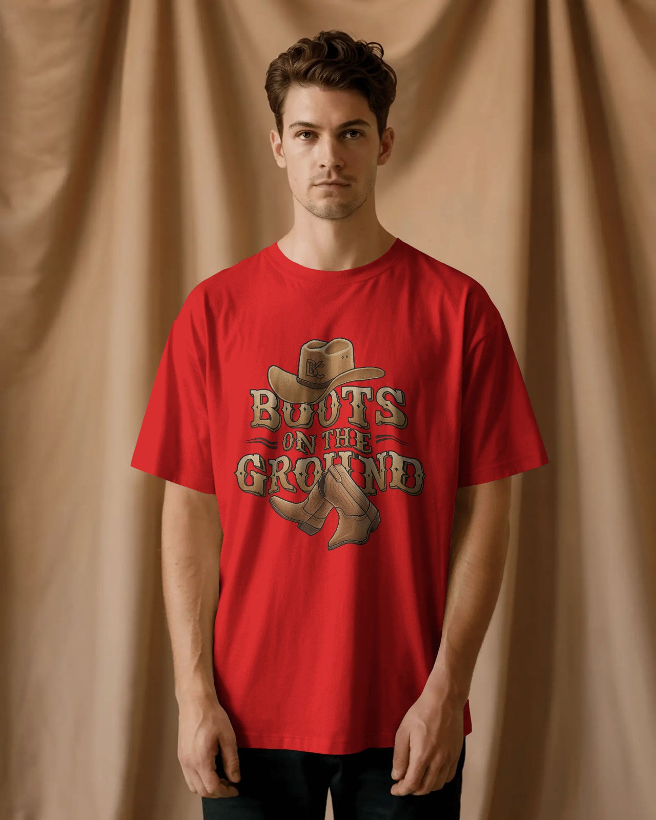 Boots On The Ground Printed Oversized T-Shirt for Men