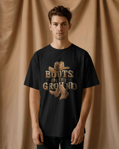 Boots On The Ground Printed Oversized T-Shirt for Men