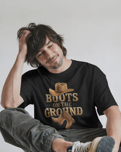 Boots On The Ground Printed Oversized T-Shirt for Men