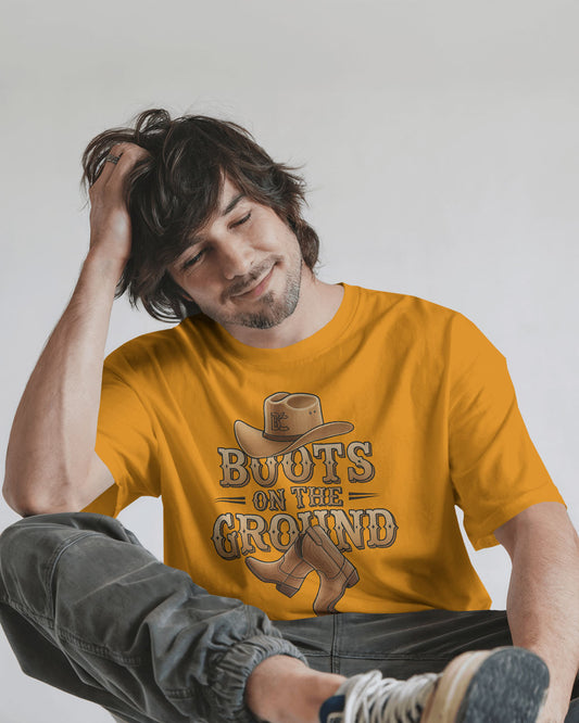 Boots On The Ground Printed Oversized T-Shirt for Men