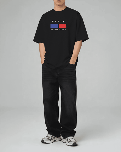 BYCADS Minimal Paris Printed Street Style Oversized Cotton Blend T-shirt