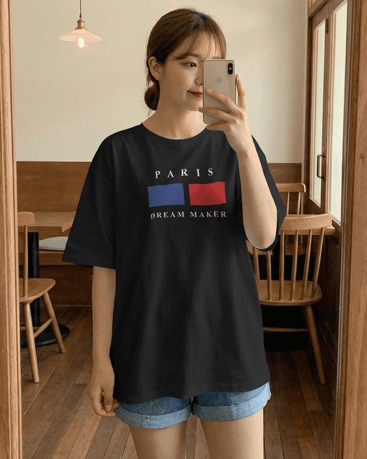 BYCADS Minimal Paris Printed Street Style Oversized Unisex Cotton Blend T-shirt