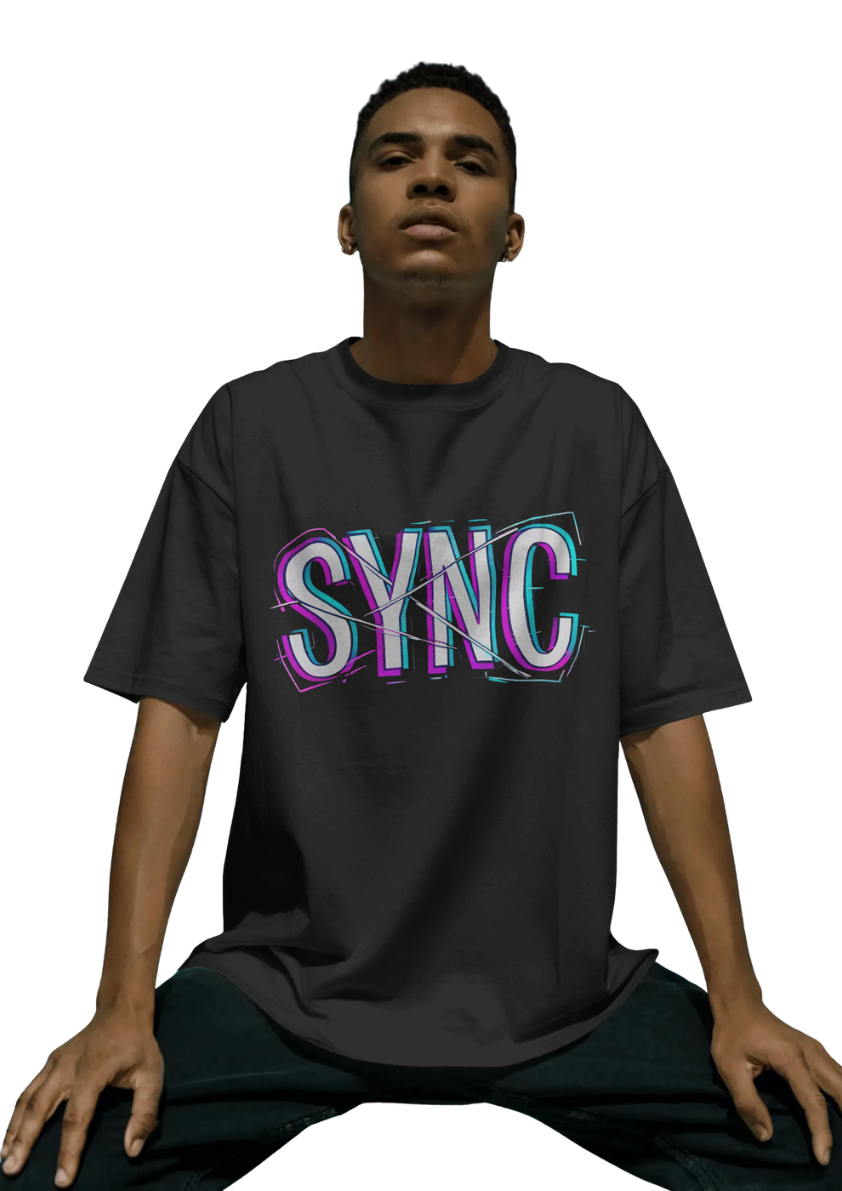 SYNC Neon Glitch Graphic Unisex Streetwear T-Shirt - Bycads